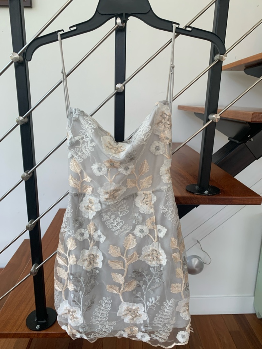 Lucy in the Sky Silver Gray and Gold Floral Mini Dress